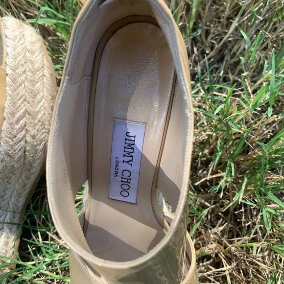 Jimmy Choo Lagoon Nude Patent Leather Wide Ankle Strap Espadrilles size 37 - Picture 8 of 9